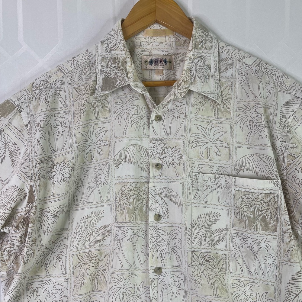 Campia Moda Vintage Hawaiian Palm Tree Print 100% Cotton Camp Shirt L
